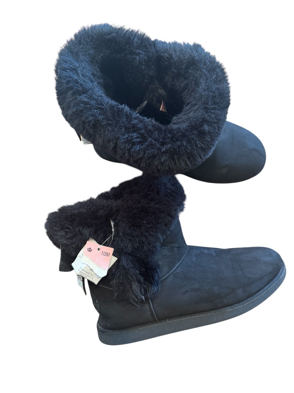 Juicy Couture women Black leather Fur Ankle Boots size 10 with tags
